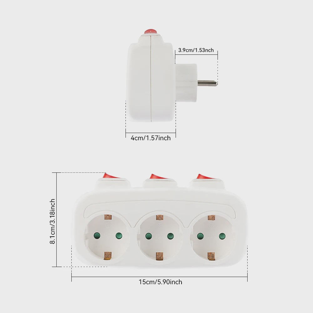 CILIA 3-in-1 Stekkerdoos met 3 Schakelaars - EU Schuko Stopcontacten