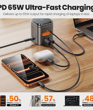 Toocki 80W GaN 6-in-1 Oplaadstation: MagSafe, 65W PD & Intrekbare Kabel