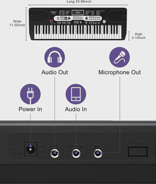 61-Toetsen Beginners Digitale Piano Keyboard Set met Microfoon, Koptelefoon, Standaard en Kruk