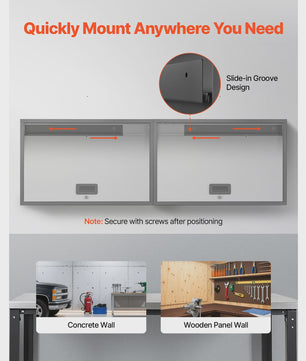 Metalen Wandkast 77cm - Zwevend Ophangsysteem voor Garage, Werkplaats & Keuken - Met Opklapdeur & Plank