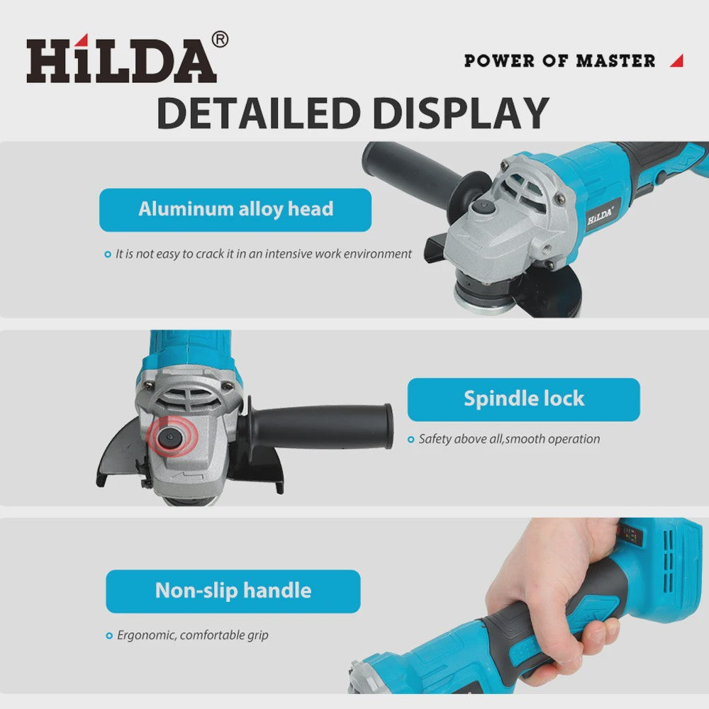 Krachtige HILDA 21V Brushless Haakse Slijper - Snoerloos Polijstmachine (Makita Accu Compatibel)