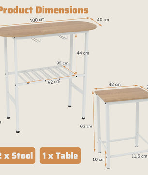 Compacte Bartafel Set met 2 Barkrukken, Wijnglashouders en Flessenrek - Ideaal voor Keuken of Eethoek