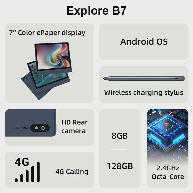 Bigme B7: 7" E-Ink E-Reader met Android 14, 8+128GB en Penondersteuning
