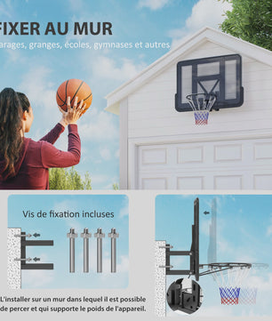 SPORTNOW Wandmontage Basketbalring met Onbreekbaar Bord, Stalen Ring en Scheurvast Net - Zwart