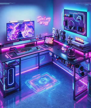 L-vormige Gaming Bureau 136x75cm met LED Verlichting en USB Poort - Ideaal voor Gamers en Werk