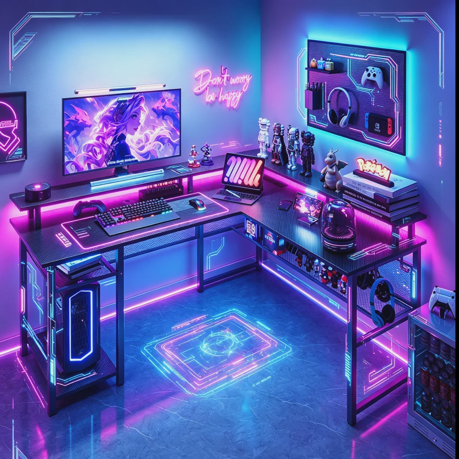 L-vormige Gaming Bureau 136x75cm met LED Verlichting en USB Poort - Ideaal voor Gamers en Werk