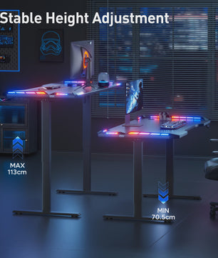 Elektrisch Verstelbaar Gaming Bureau met LED Verlichting en Carbon Fiber Oppervlak - Sit-Stand Werkstation