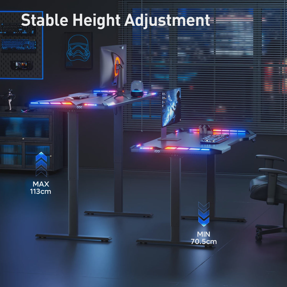 Elektrisch Verstelbaar Gaming Bureau met LED Verlichting en Carbon Fiber Oppervlak - Sit-Stand Werkstation