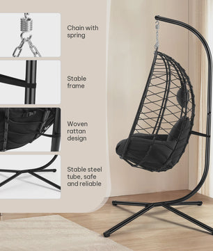 EUGAD Hangende Ei Stoel met Metalen Standaard - Comfortabele Schommelstoel voor Tuin & Balkon (150 kg)