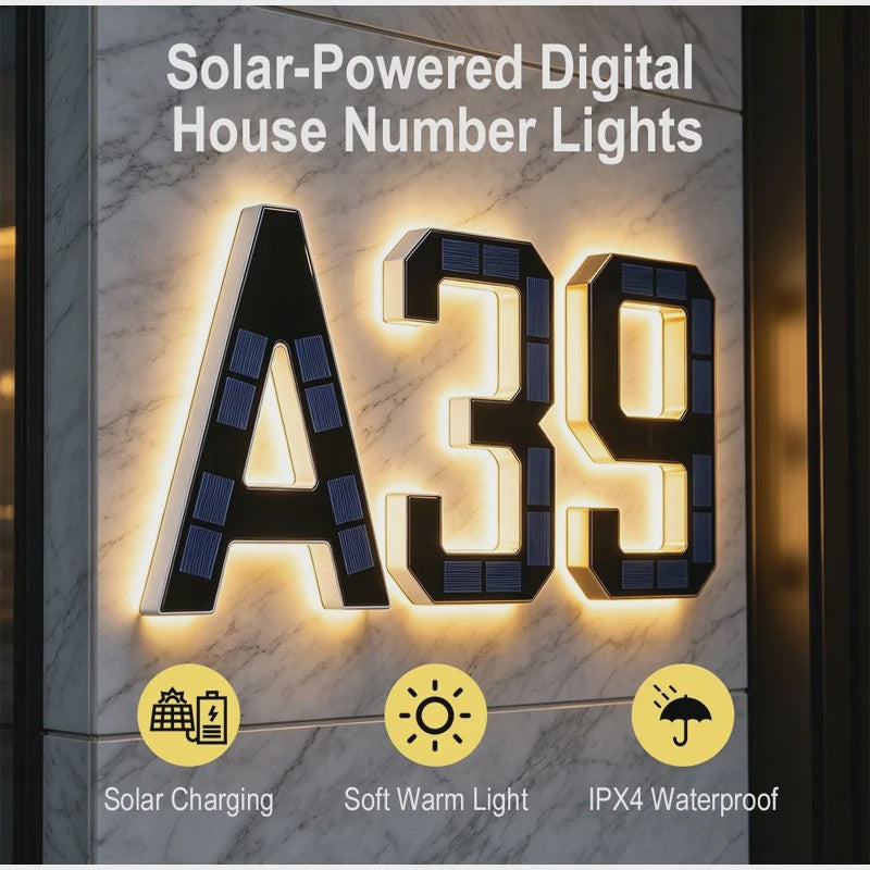 Moderne LED Huisnummer Verlichting op Zonne-energie - Waterdicht & Automatisch