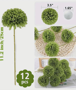 12x Kunst Bolchrysanten Groen - Decoratieve Kunstbloemen voor Huis & Feest