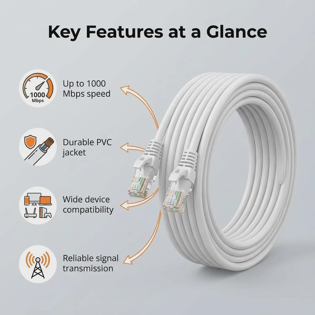 Cat6 UTP Ethernet Kabel - 1000Mbps Netwerk LAN Kabel met RJ45 Connectoren - Diverse Lengtes