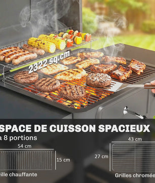 Outsunny XXL Houtskool Barbecue Tuinwagen Grill met Deksel, Aslade en Ventilatieroosters - 112cm Zwart