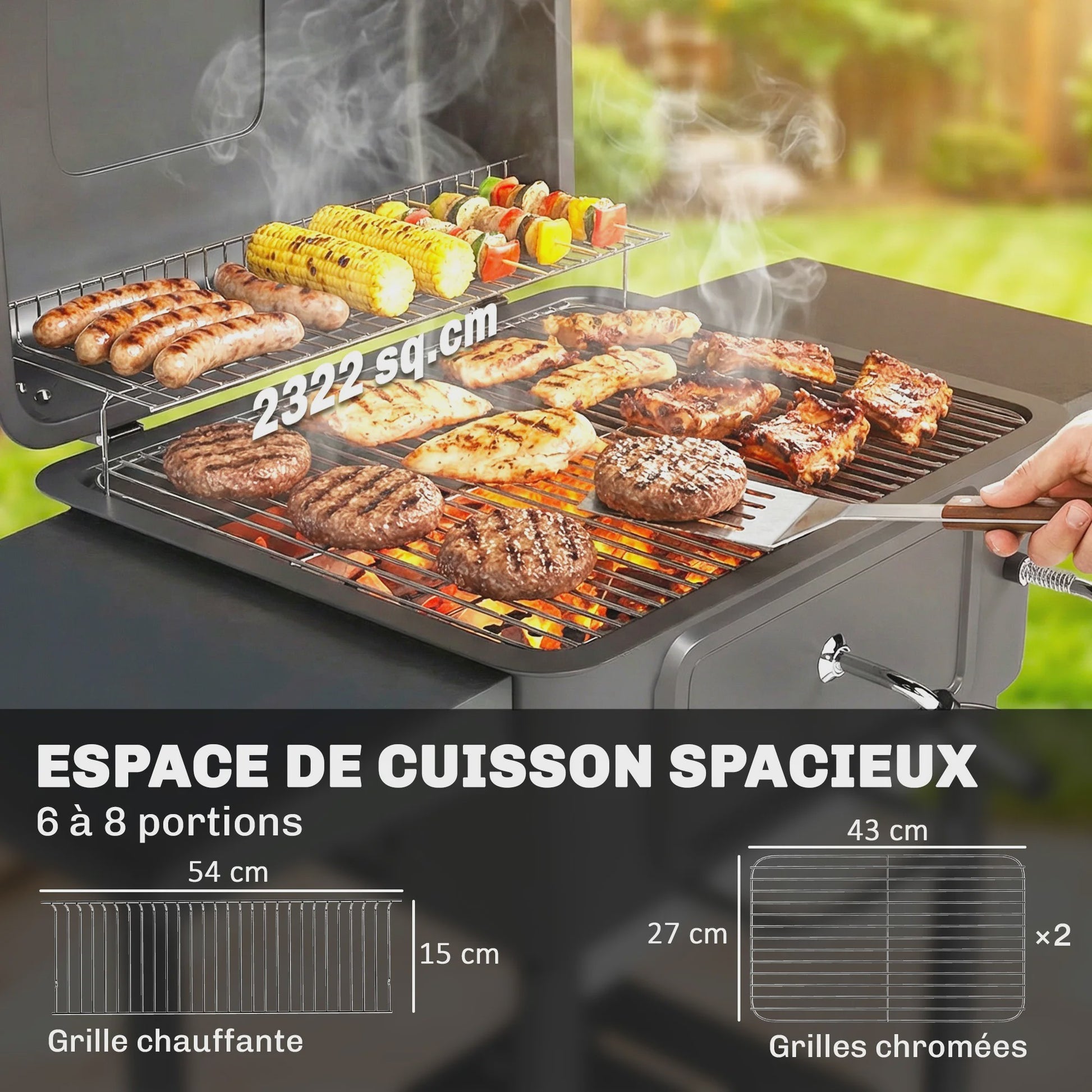 Outsunny XXL Houtskool Barbecue Tuinwagen Grill met Deksel, Aslade en Ventilatieroosters - 112cm Zwart