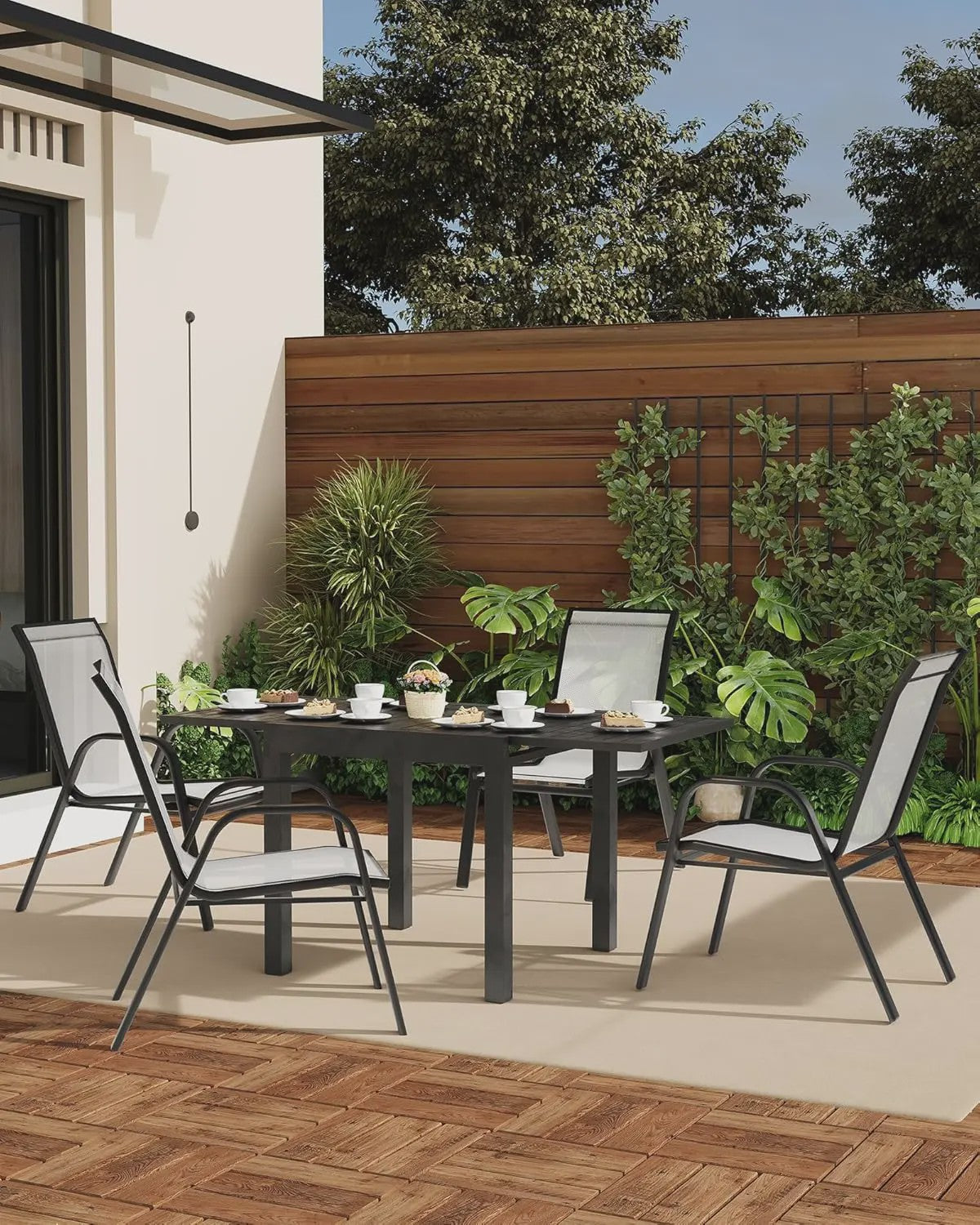 4 Stapelbare Textilene Tuinstoelen - Weerbestendig & UV-bestendig Metaal