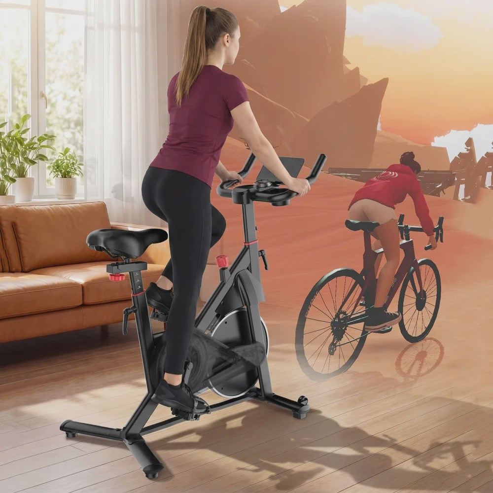 Indoor Hometrainer Fiets met 32 Weerstandsniveaus, LCD Scherm & Tablethouder