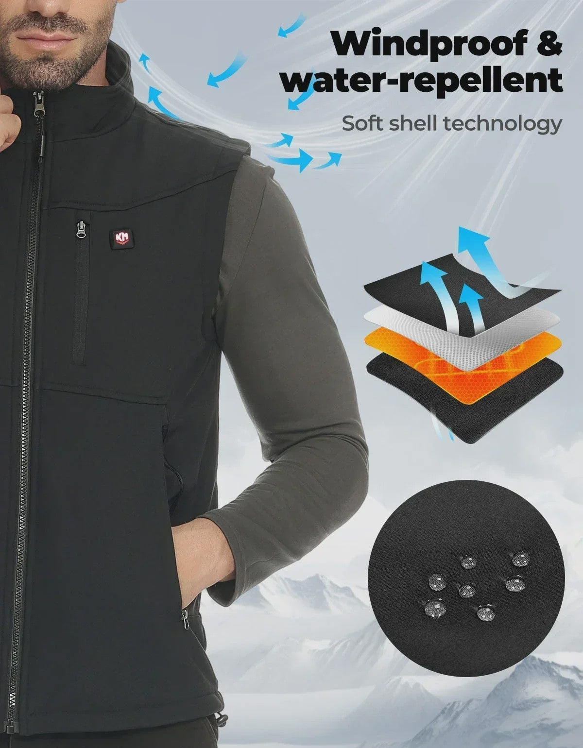 KEMIMOTO Unisex Verwarmd Vest met 10000mAh Batterij, App Temp Control & Waterafstotend - Lichtgewicht voor Buitenactiviteiten