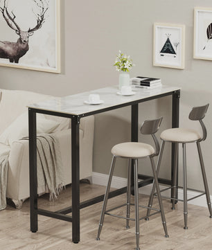 Sintered Stone Bartafel Wit Rechthoekig 120cm - Counter Height Pub Tafel met Zwart Metaal Frame
