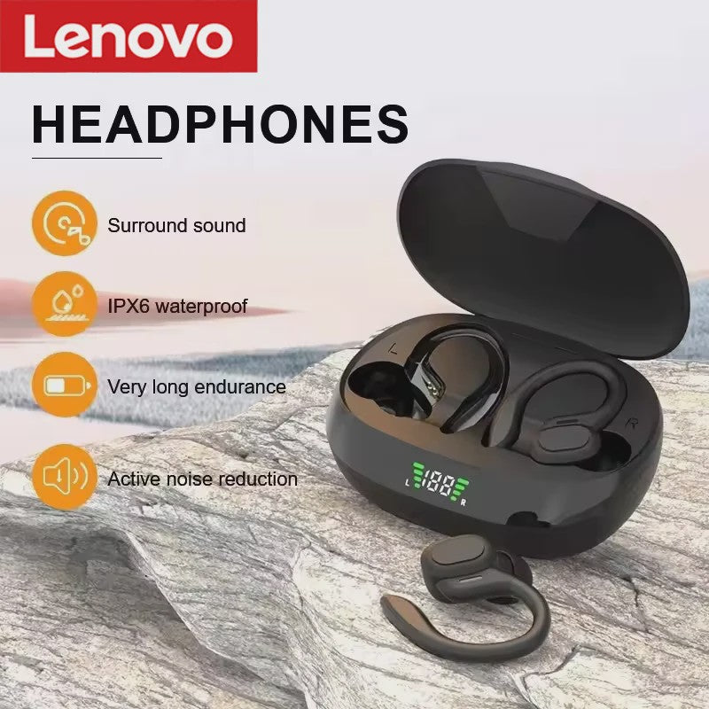 Lenovo Draadloze Oordopjes met Oorhaak - Bluetooth 5.0, Ruisonderdrukking, Digitaal Display