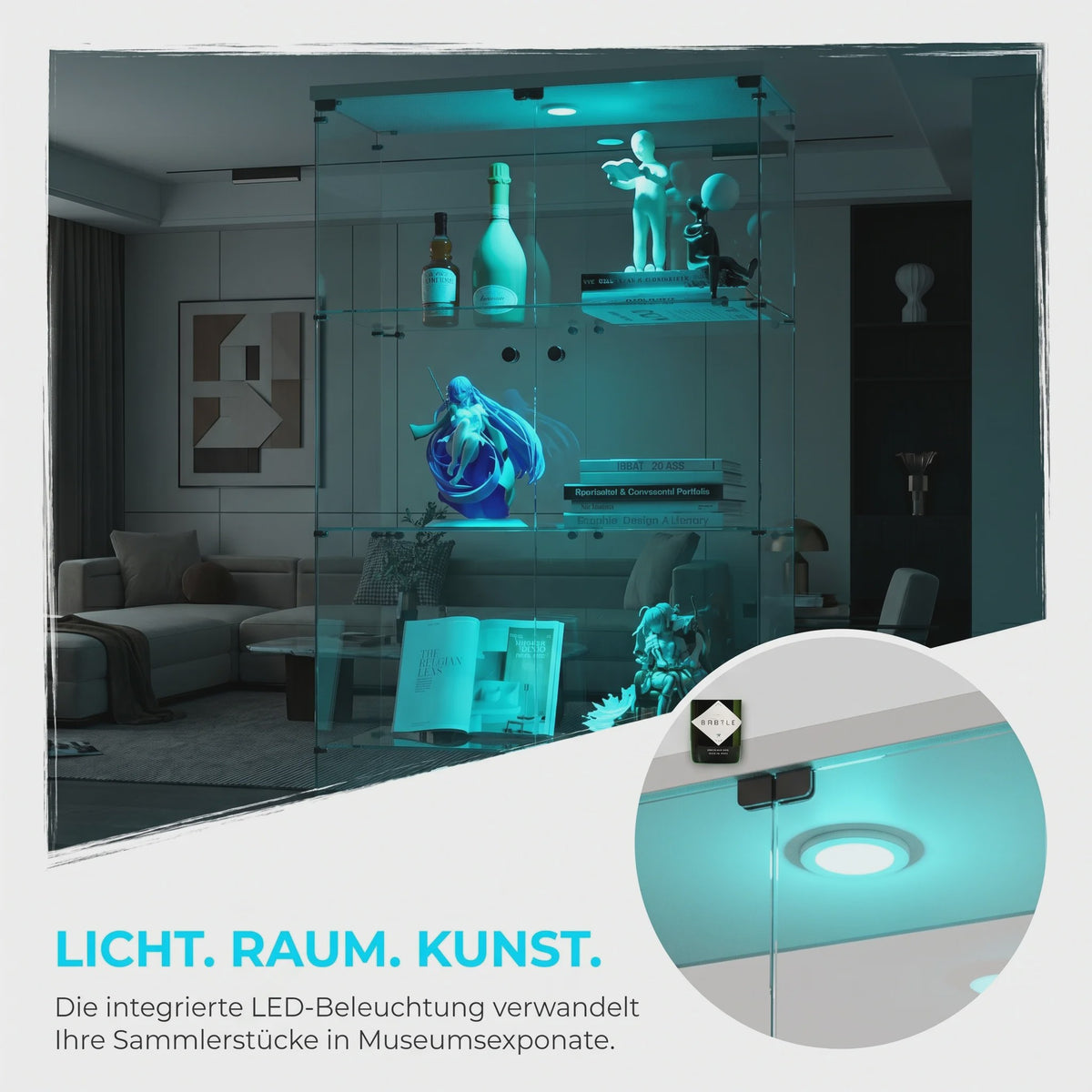 Glazen Vitrinekast met LED Verlichting - 4 Planken, 2 Deuren - 80.5x36.5x164cm