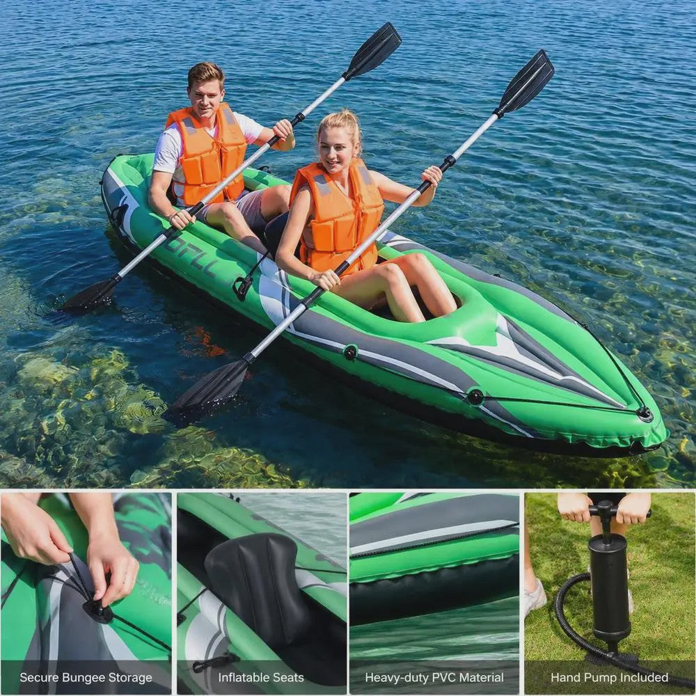 Opblaasbare Kajak voor 2 Personen - 11.5ft Groen - Inclusief Paddles & Pomp