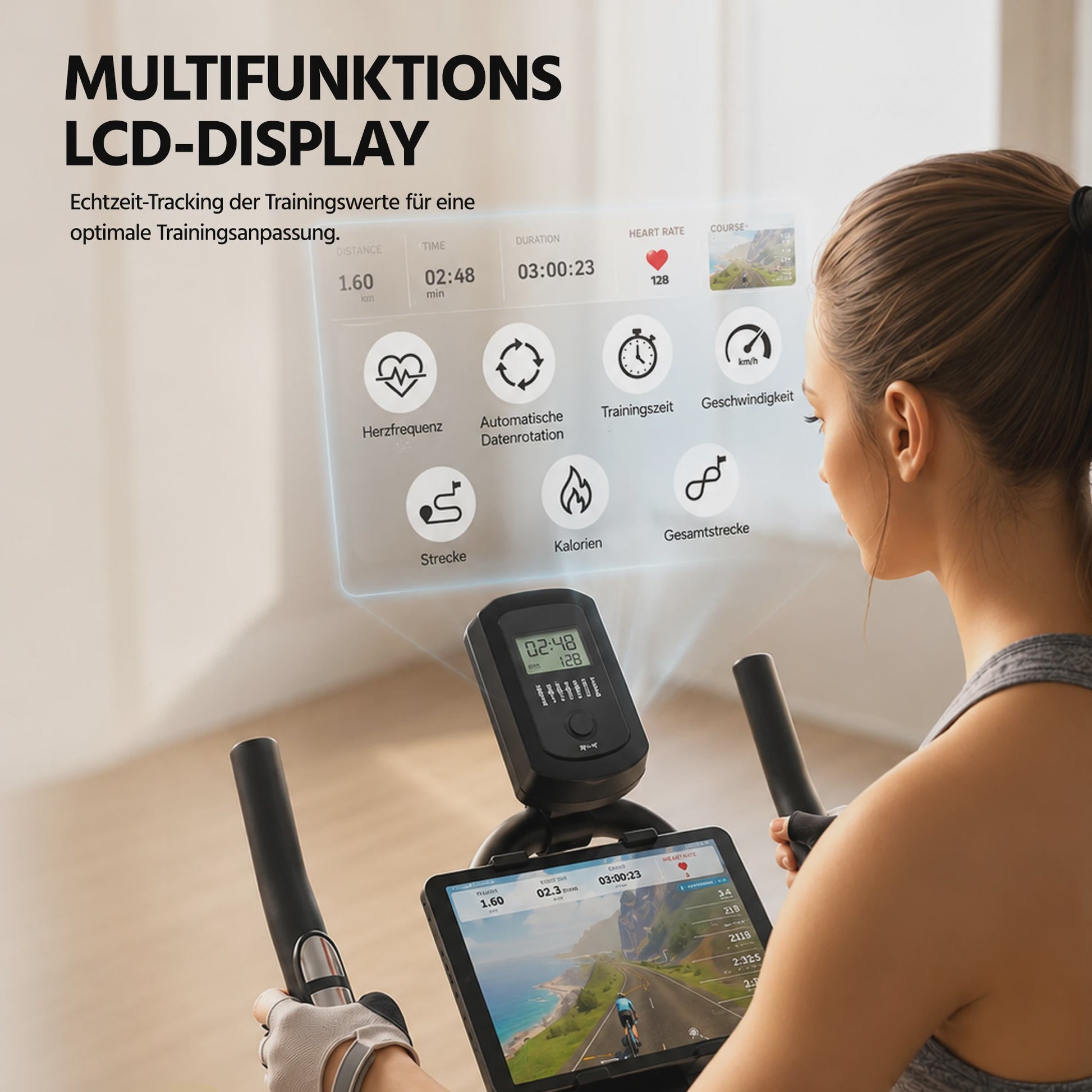 Indoor Hometrainer Fiets met Smart APP & LCD Display - Stil & Verstelbaar
