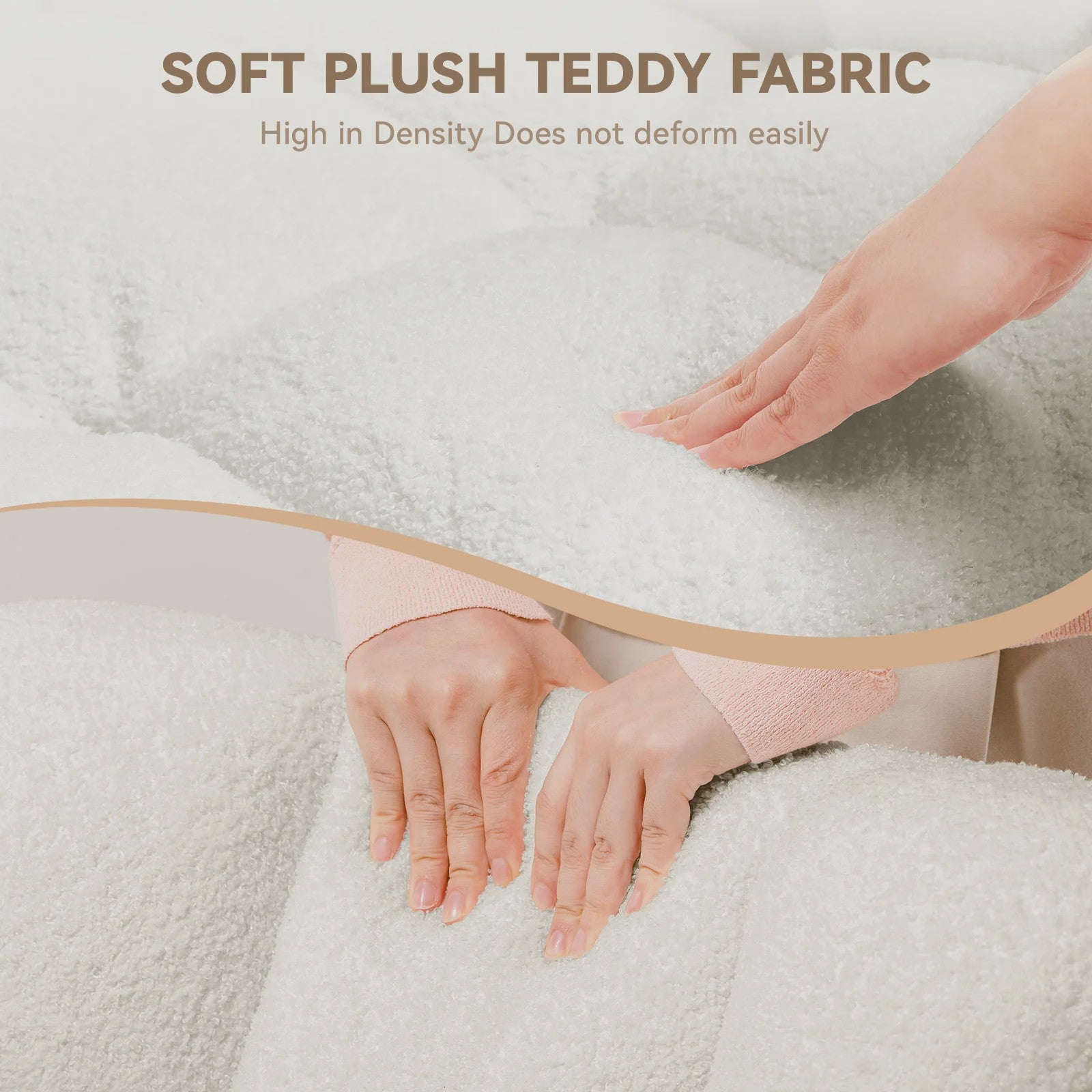 Comfortabele Teddy Pluche Schommelstoel met Armleuningen en Hoofdsteun - Beige