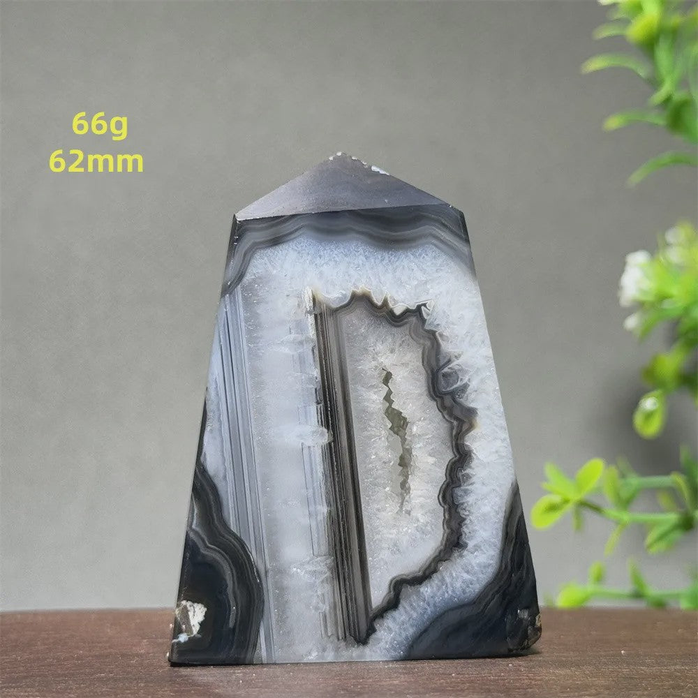 Zwarte Agaat Kristal Geode Obelisk - Natuurlijke Decoratie & Meditatie Steen
