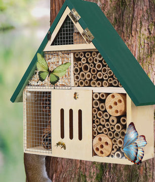 Houten Bijenhotel en Insectenhotel - Weerbestendig - Tuindecoratie voor Bijen, Lieveheersbeestjes en Vlinders