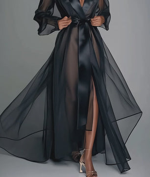Lange Organza Kimono Jurk met Split - Bruids & Feest