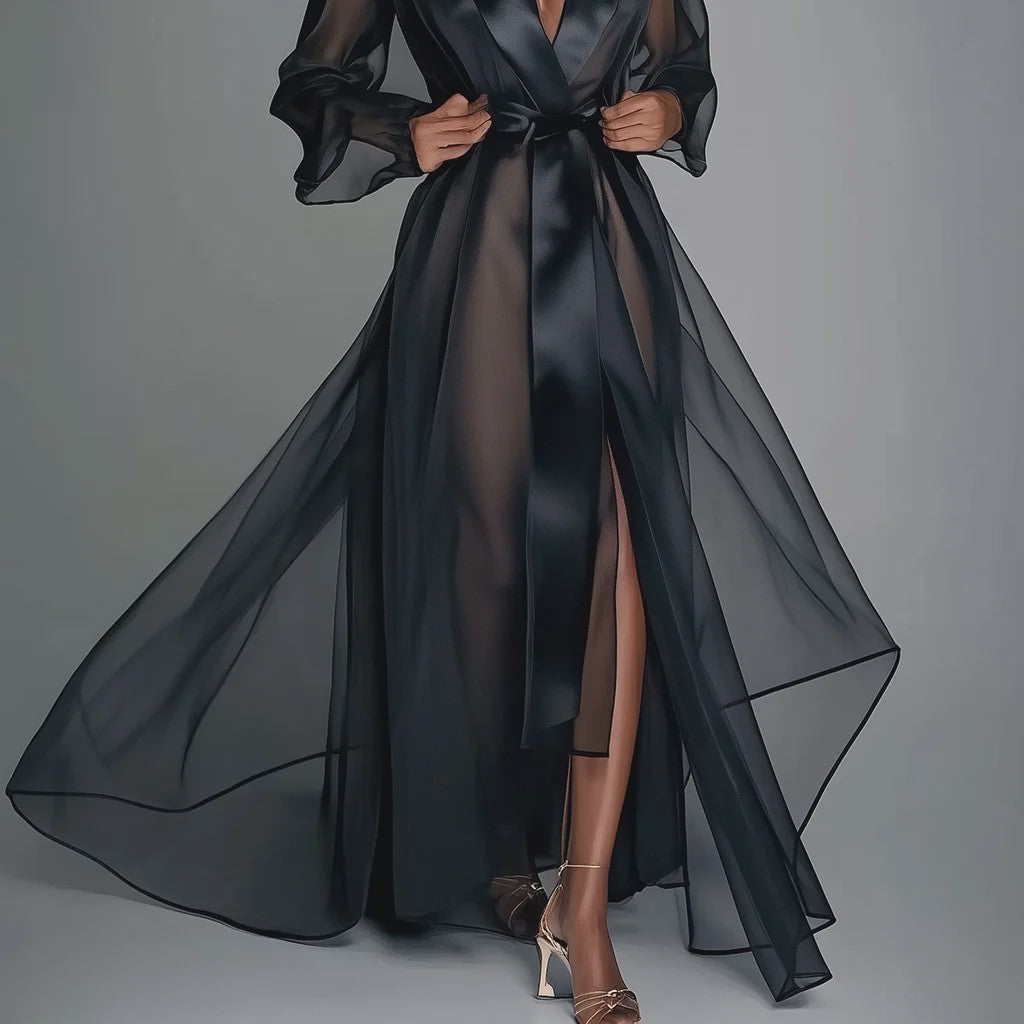Lange Organza Kimono Jurk met Split - Bruids & Feest