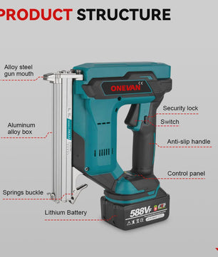 ONEVAN Accu Tacker 1022J - Borstelloze Motor, 2 Versnellingen, Makita 18V Compatibel