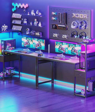 Coleshome Gaming Bureau met LED Verlichting - 138x48cm - Inclusief Lade & Opbergvak