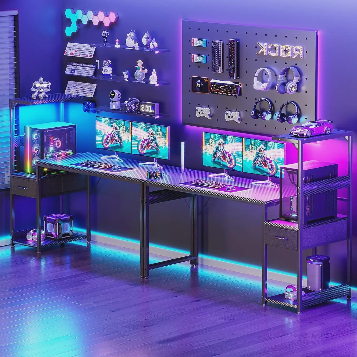 Coleshome Gaming Bureau met LED Verlichting - 138x48cm - Inclusief Lade & Opbergvak