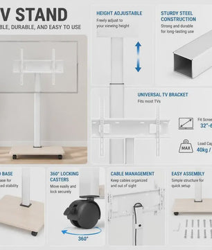 Verrijdbare TV Standaard met Draaibare Mount, In Hoogte Verstelbaar & Plank
