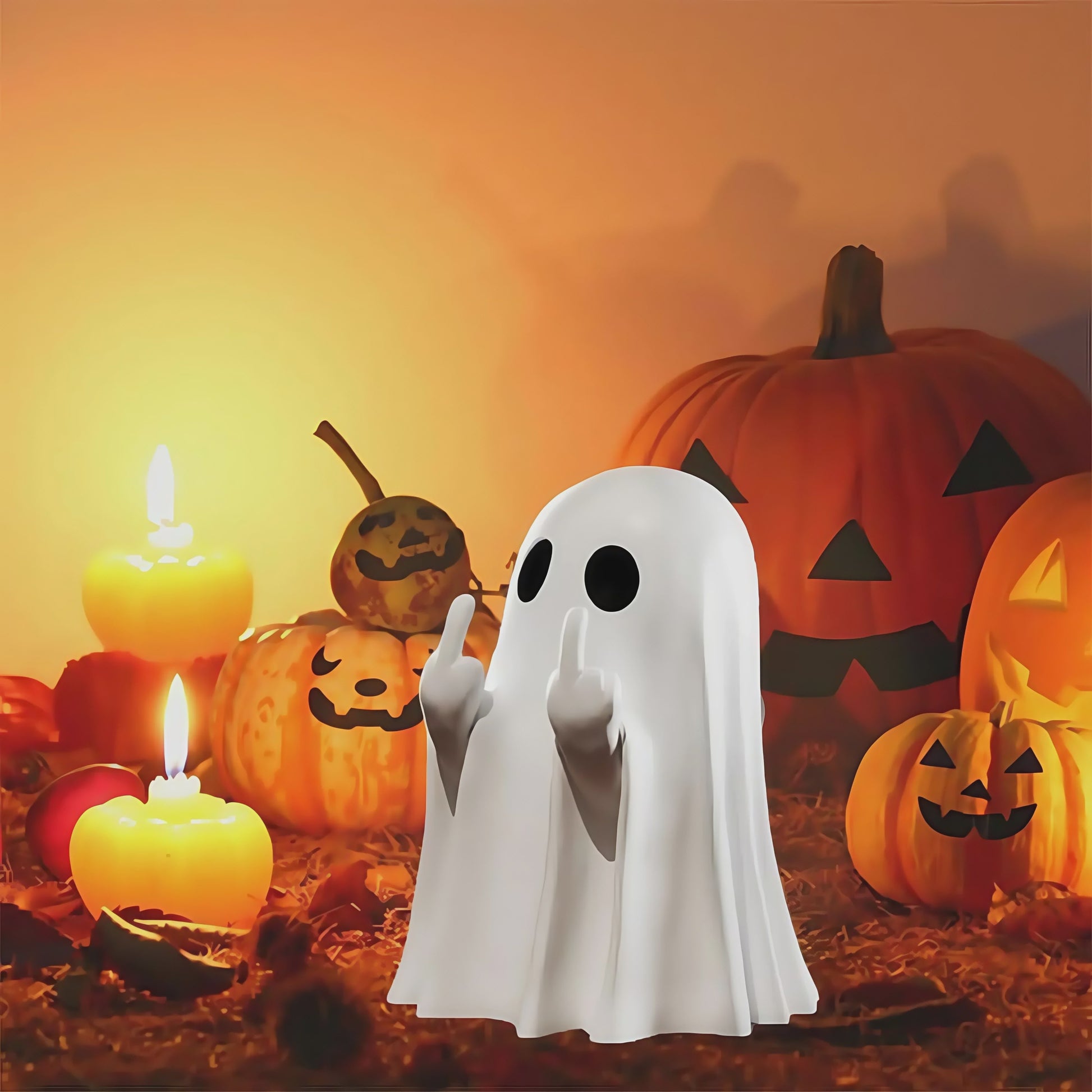 Grappig Spookje met Middelvinger - Schattige Halloween Decoratie voor Huis & Tafel