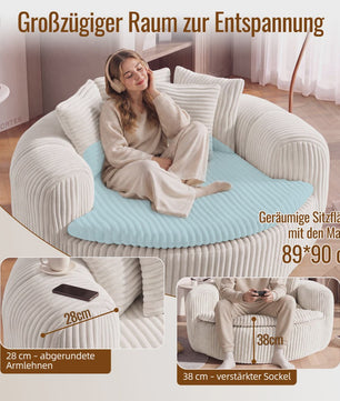 Moderne Corduroy Beanbag Fauteuil met Extra Brede Armleuningen en 5 Kussens - Comfortabele Lounge Stoel voor Woonkamer & Slaapkamer