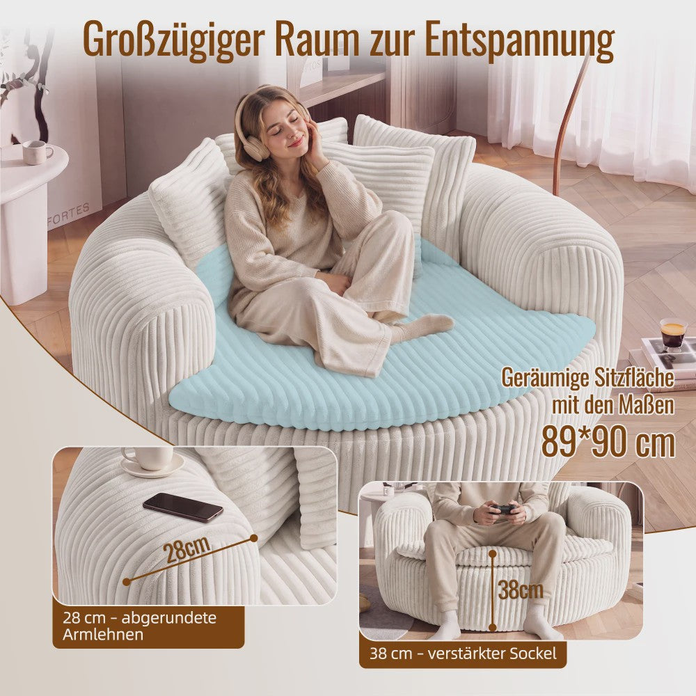 Moderne Corduroy Beanbag Fauteuil met Extra Brede Armleuningen en 5 Kussens - Comfortabele Lounge Stoel voor Woonkamer & Slaapkamer