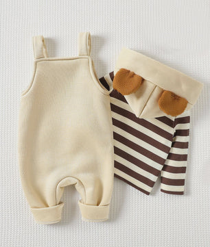 Schattige Baby Jongens Outfit: Gestreept Hoodie met Beren Overall