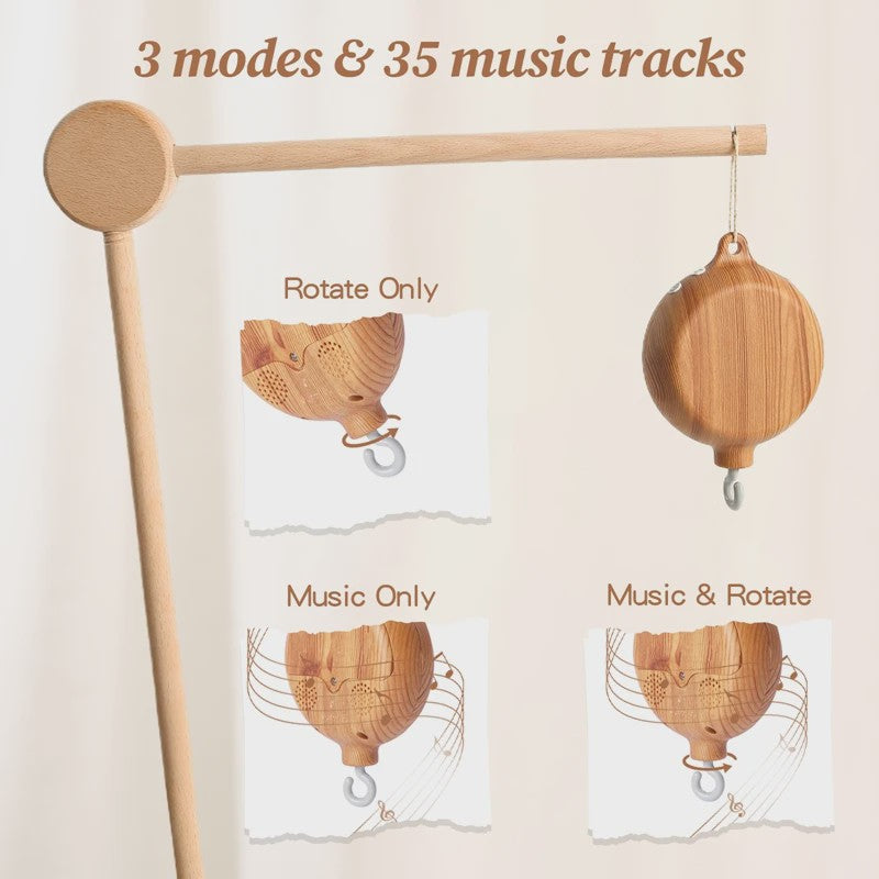 Houten Muziekdoosje Baby Mobiel - Draaiend & Kalmerende Melodieën voor de Babykamer