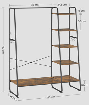 Stijlvol Kledingrek met Hangroede, Schoenenplank en 6 Afneembare Haken - Industriële Look