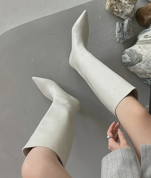 Elegante Leren Laarzen met Puntige Neus en Lage Hak - Dames