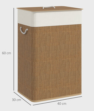 Homcom Bamboe Wasbare Wasmand met Deksel en Uitneembare Binnenzak - 72L