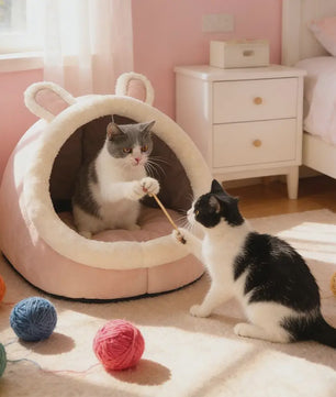 Schattig Cartoon Katten- en Hondenhok - Opvouwbaar, Wasbaar & Comfortabel Slaapbed