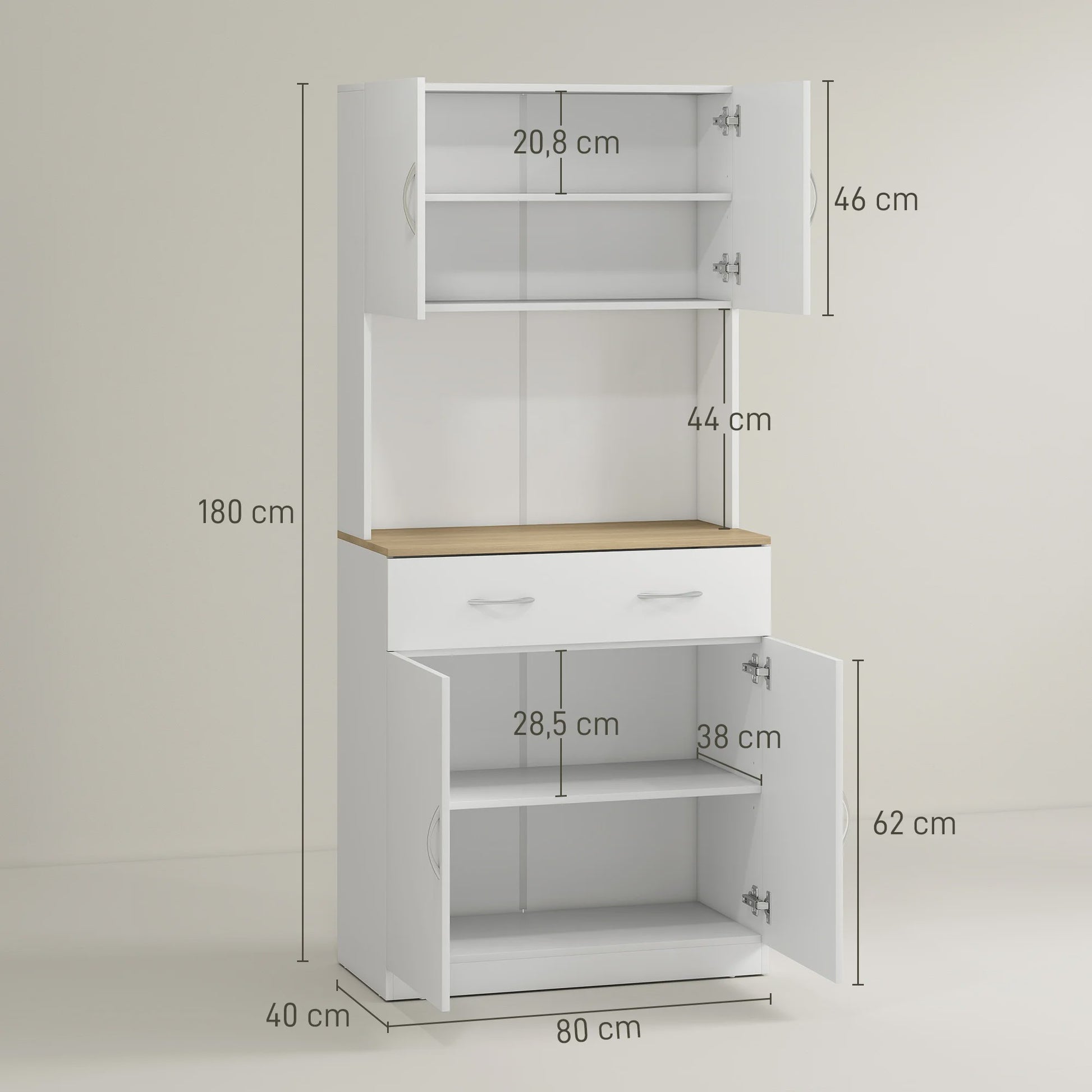 Homcom Kitchen Cupboard Auxiliary Kitchen Furniture with Doors Drawer and Adjustable Anti-Tipping Shelves for Dining Room Living Room