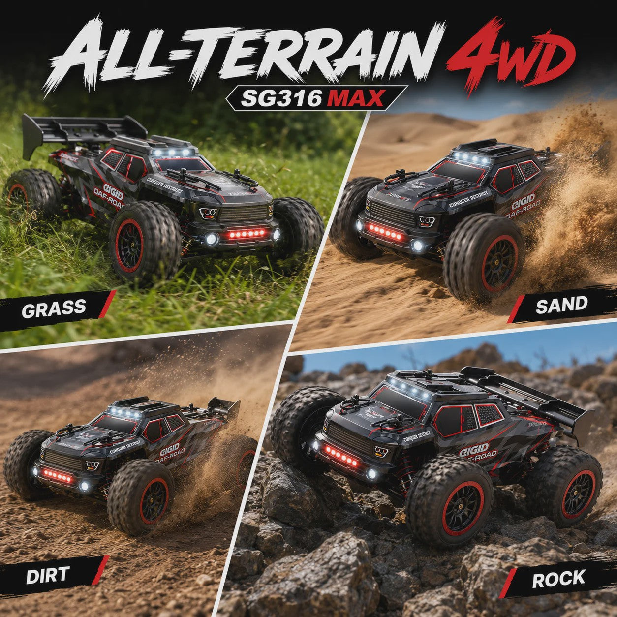 RC Crossauto 80 km/u - 1/16 4x4 Off-road Truck met LED Verlichting & 2.4G Afstandsbediening