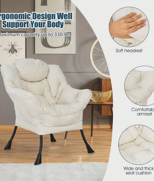 Moderne Beige Fauteuil met Zijvak - Comfortabele Relaxstoel