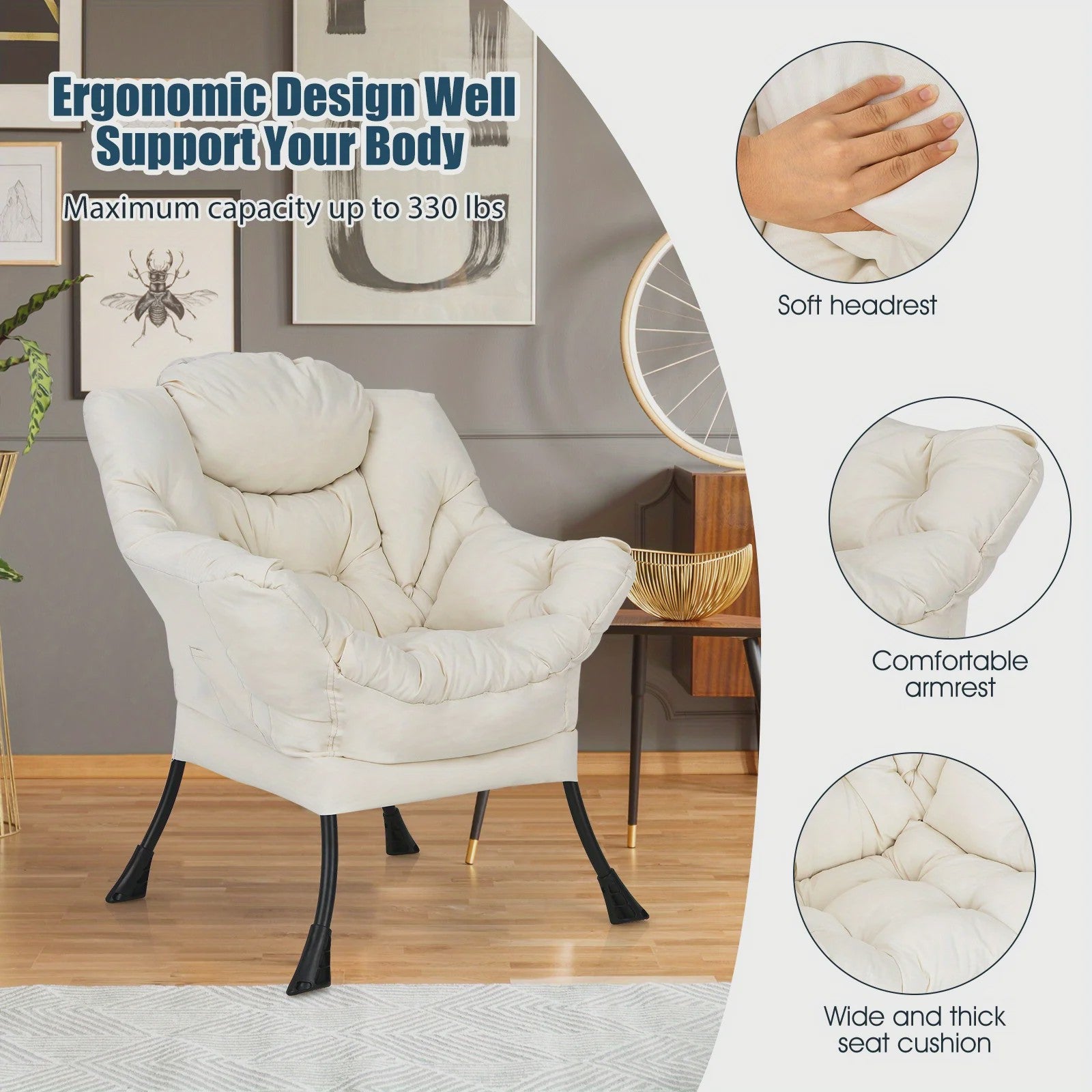 Moderne Beige Fauteuil met Zijvak - Comfortabele Relaxstoel