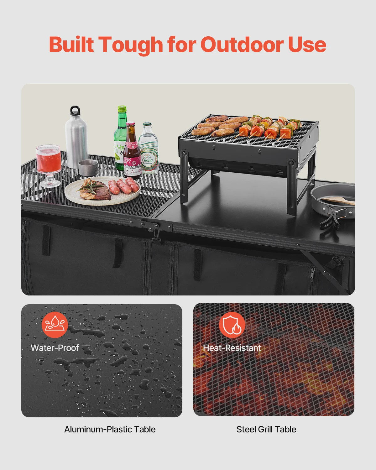 Aluminium Camping Keukentafel - Lichtgewicht & Draagbaar Kookstation voor Outdoor BBQ, Picknick & RV
