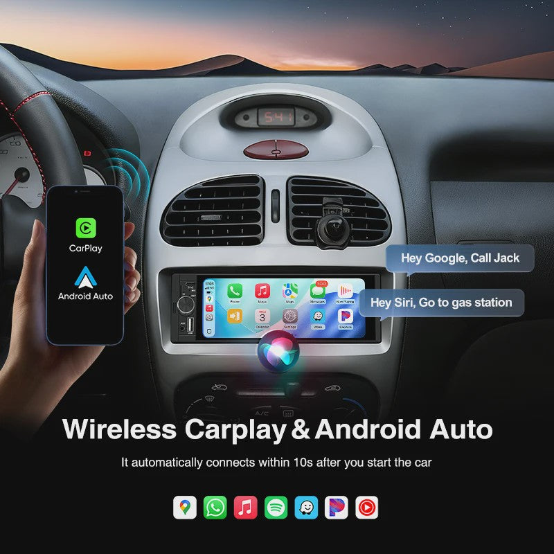 AINAVI 1 DIN Universele Autoradio met 6.36" HD IPS Touchscreen, Wireless CarPlay & Android Auto, Bluetooth 5.0